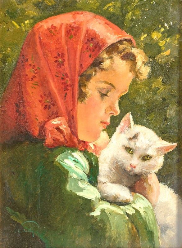 Tito Corbella - Fanciulla con Gattino