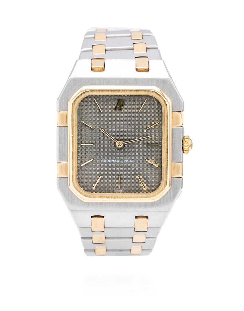 Audemars Piguet, Royal Oak rettangolare in acciaio e oro con quadrante grigio a tapisserie