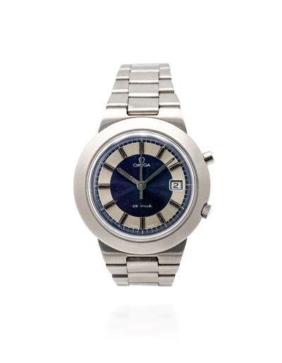 Omega, De Ville Cronostop Ref. 146012, orologio da polso in acciaio con quadrante blu a settori