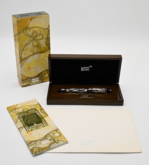 Montblanc Andrew Carnagie - Penna Stilografica in resina ed argento 925/000 raffigurante una figura femminile. In edizione limitata 1.974/4.810