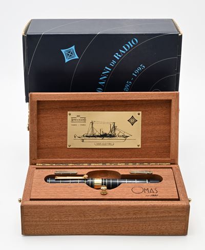 Omas Marconi, Penna stilografica commemorativa «100 anni di Radio», argento 925/000 con finiture ...