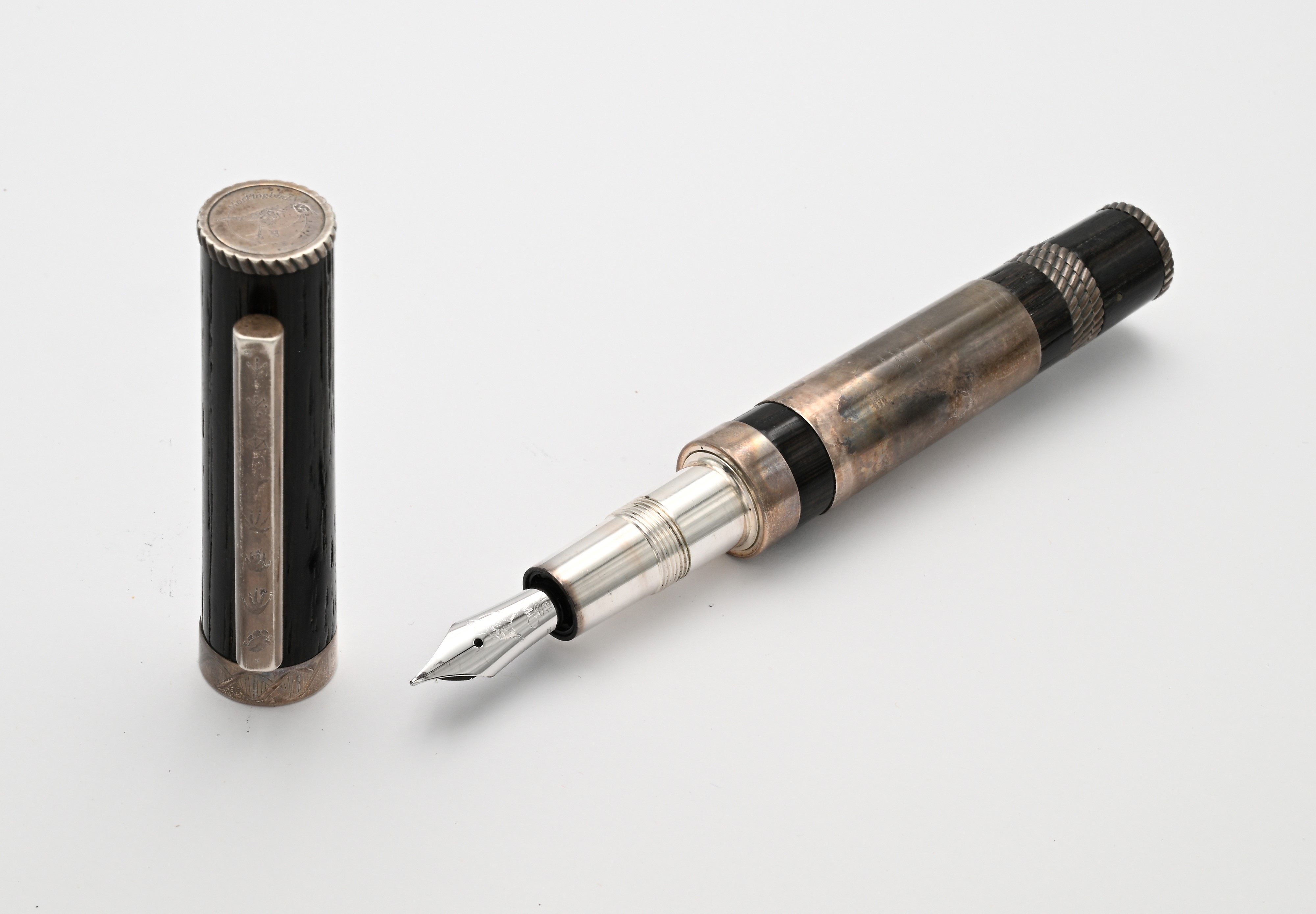 Omas, Charles Darwin — Penna stilografica a stantuffo in argento 925/000 e legno, edizione limita...