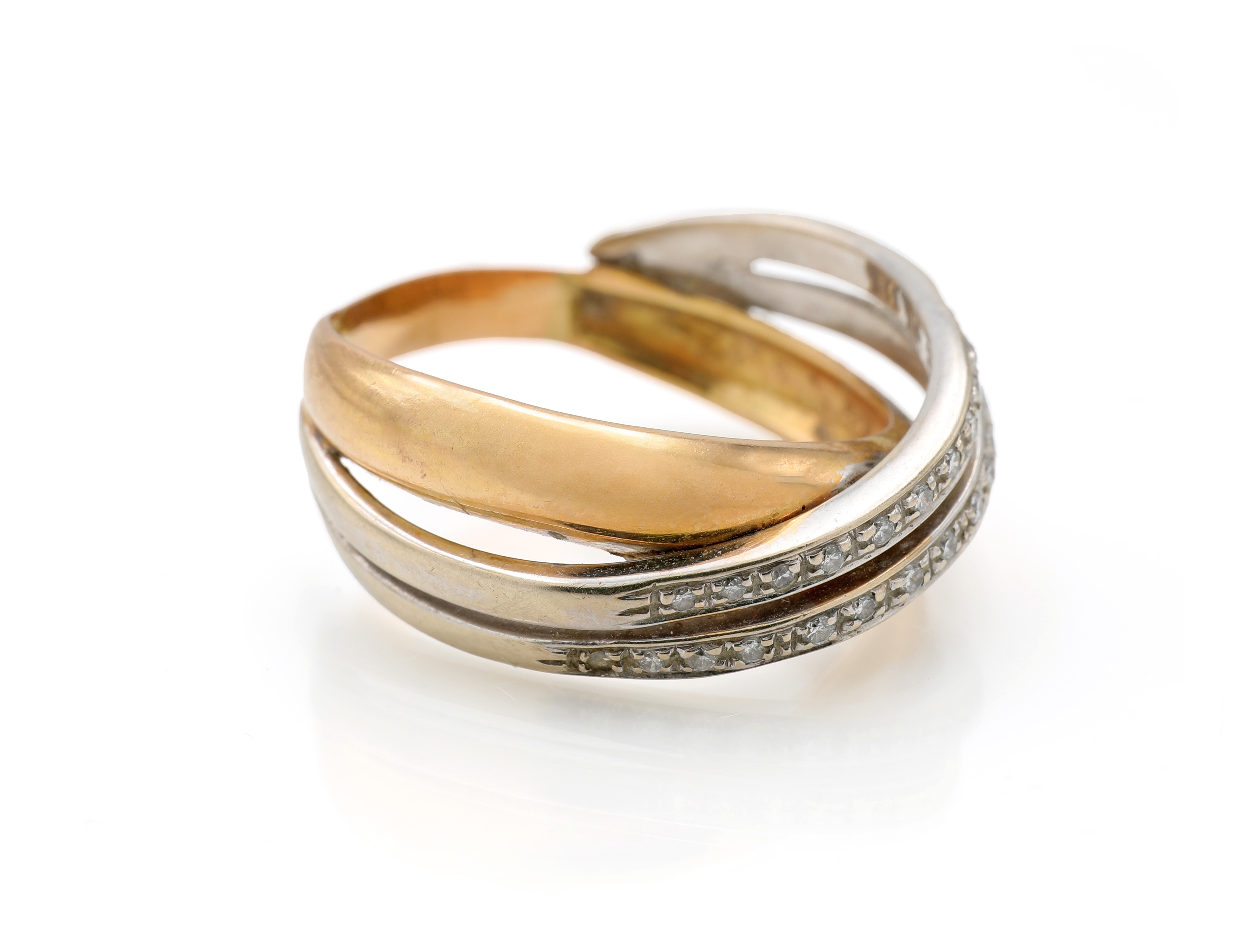 Anello ad incrocio in oro giallo e bianco 750/000 con brillanti