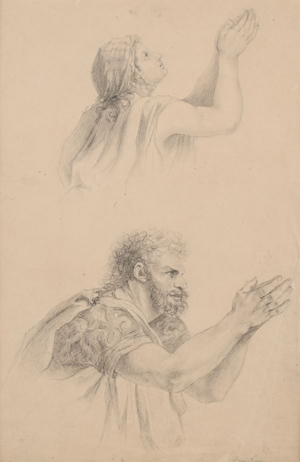 Francesco Bartolozzi : Studio di due figure oranti  (1805)  - Pietra nera su carta - Auction Works on Paper - from the 16th to the 19th century - Casa d'Aste Arcadia