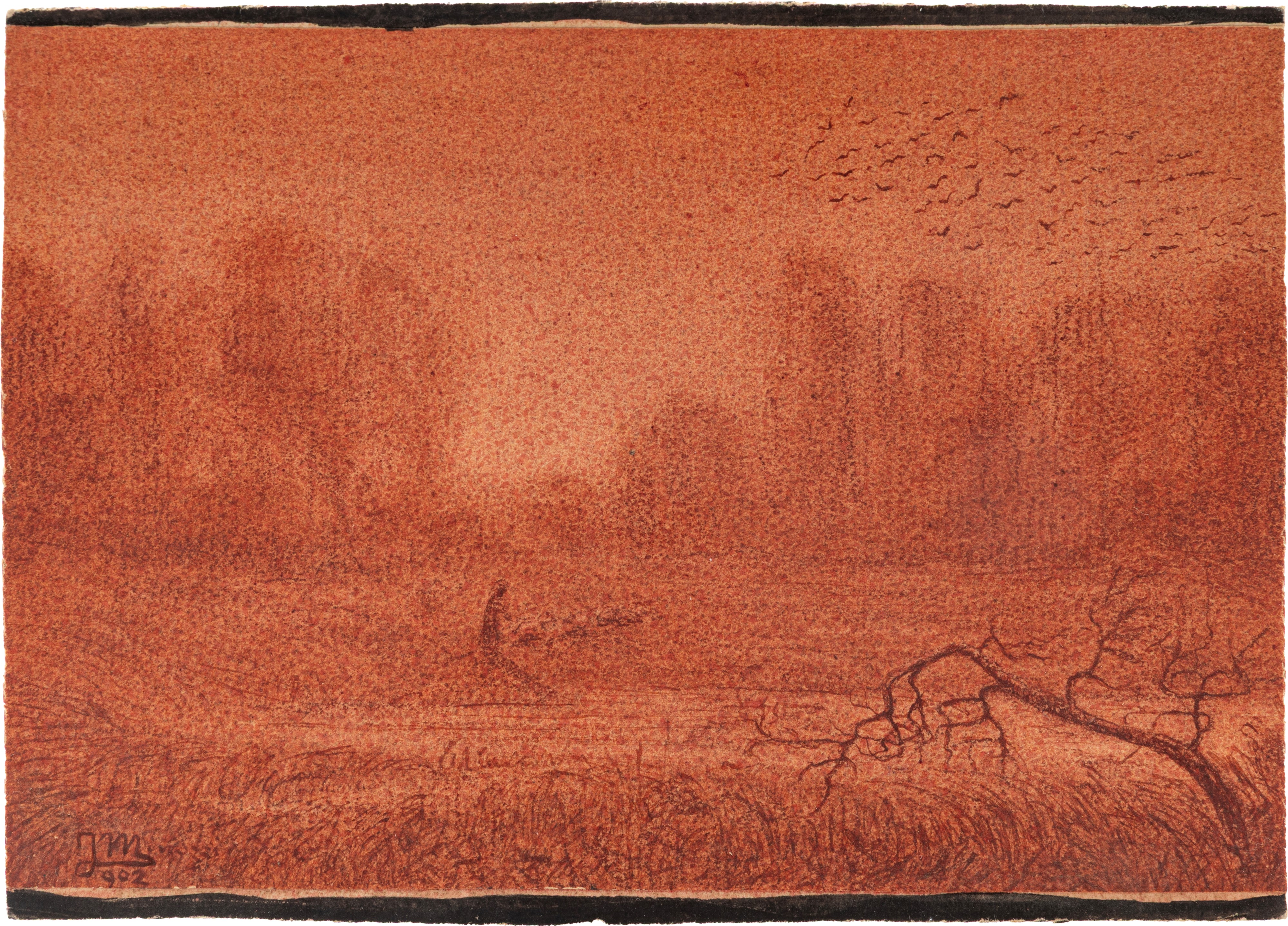 Filiberto Minozzi - Coppia di piccoli paesaggi di campagna (sanguigne su cartoncini), 1902