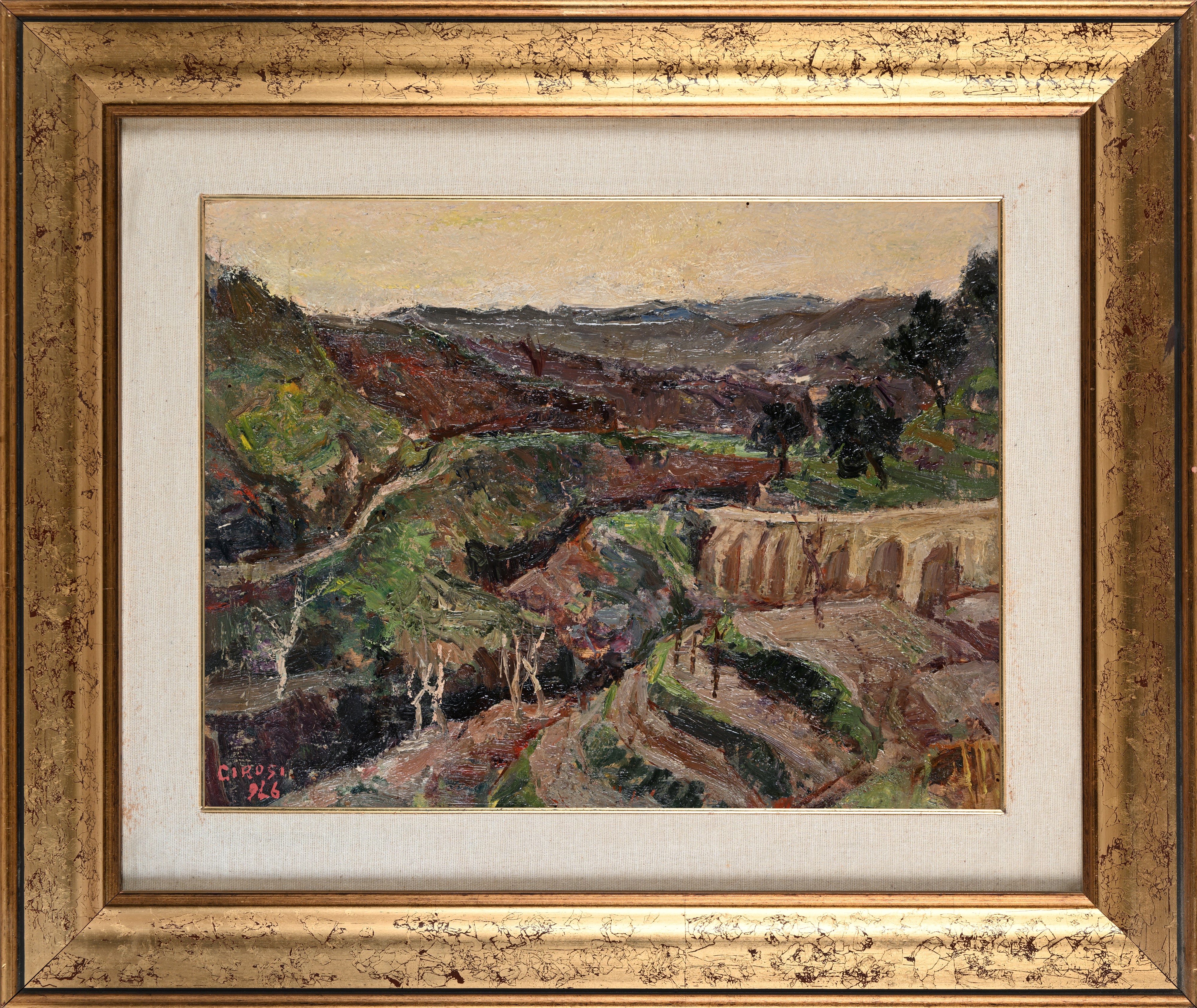 Franco Girosi - Paesaggio collinare, olio su legno