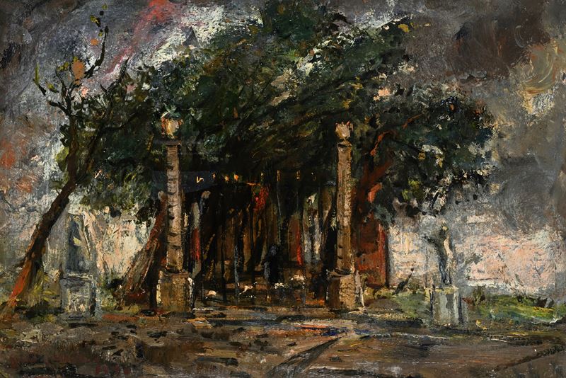 Guido Casciaro - Alberi e statue in una villa