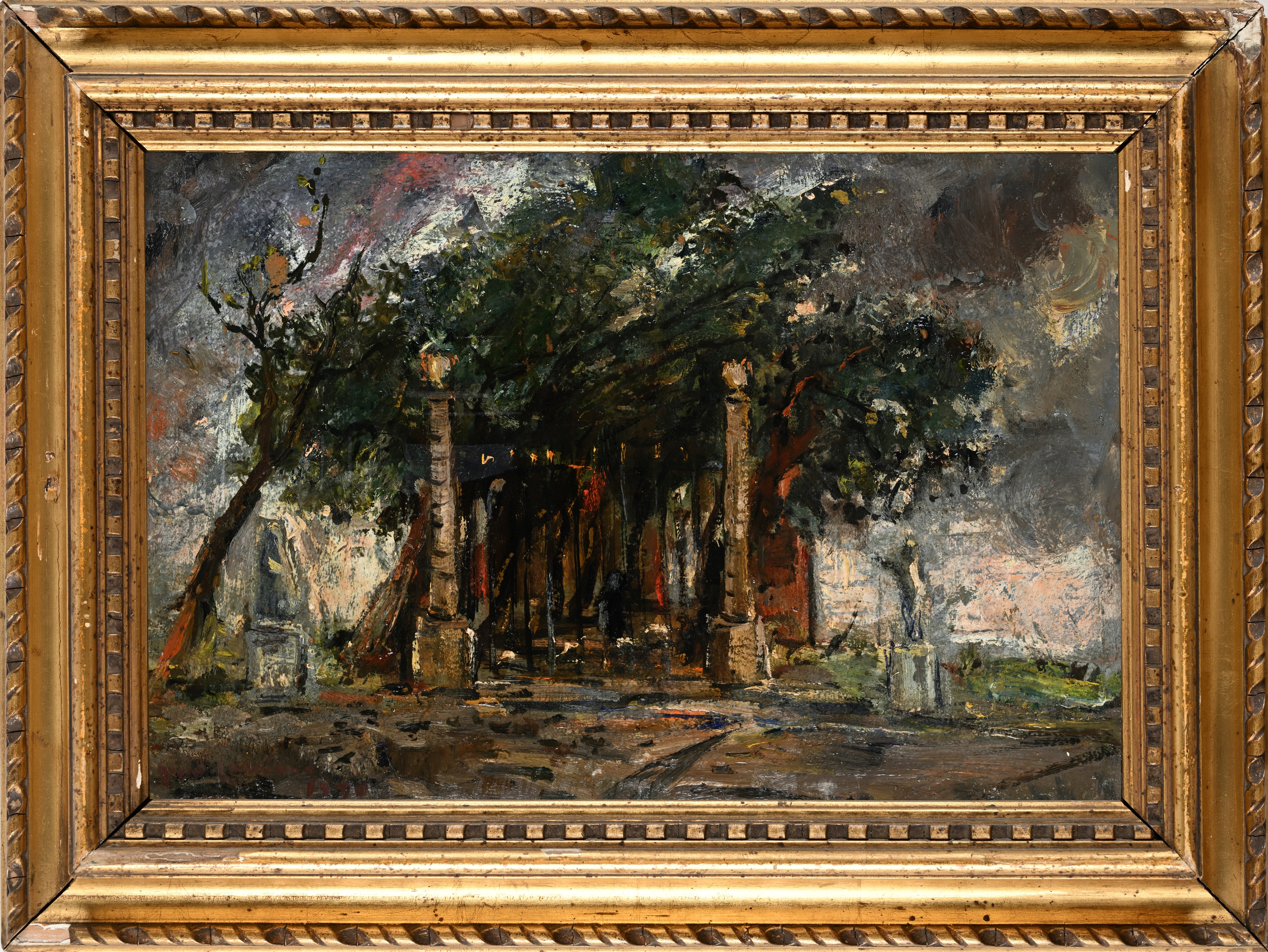 Guido Casciaro - Alberi e statue in una villa