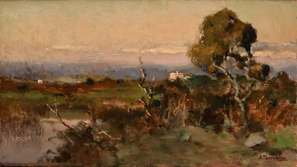 Paesaggio di campagna con stagno