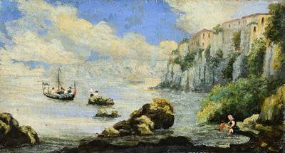 Scuola napoletana, Veduta di Sorrento, olio su tela