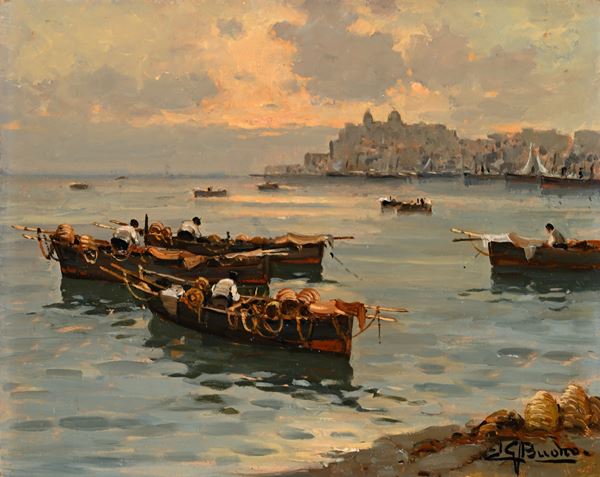 Leon Giuseppe Buono - Barche di pescatori nei pressi di Pozzuoli
