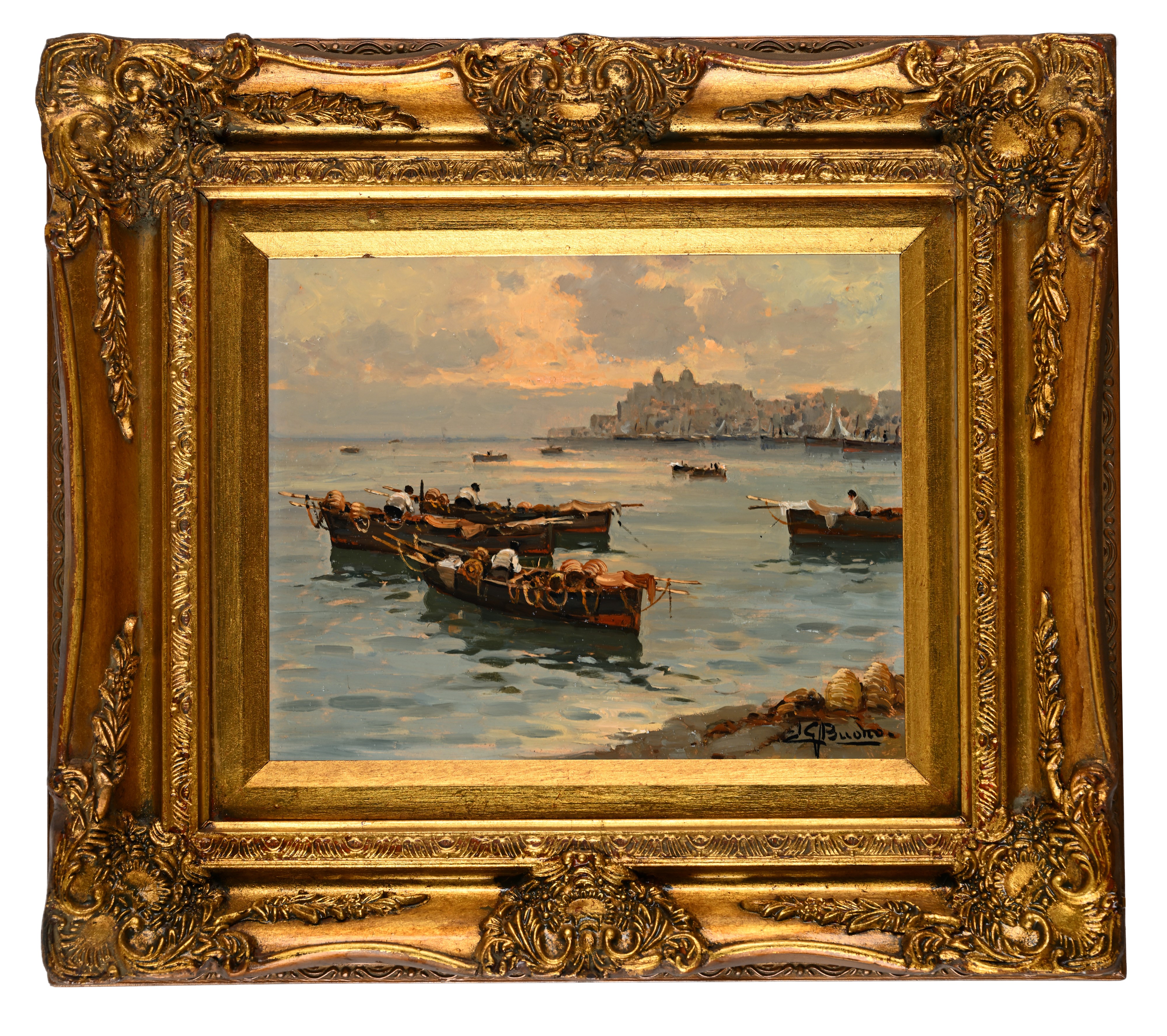 Leon Giuseppe Buono - Barche di pescatori nei pressi di Pozzuoli