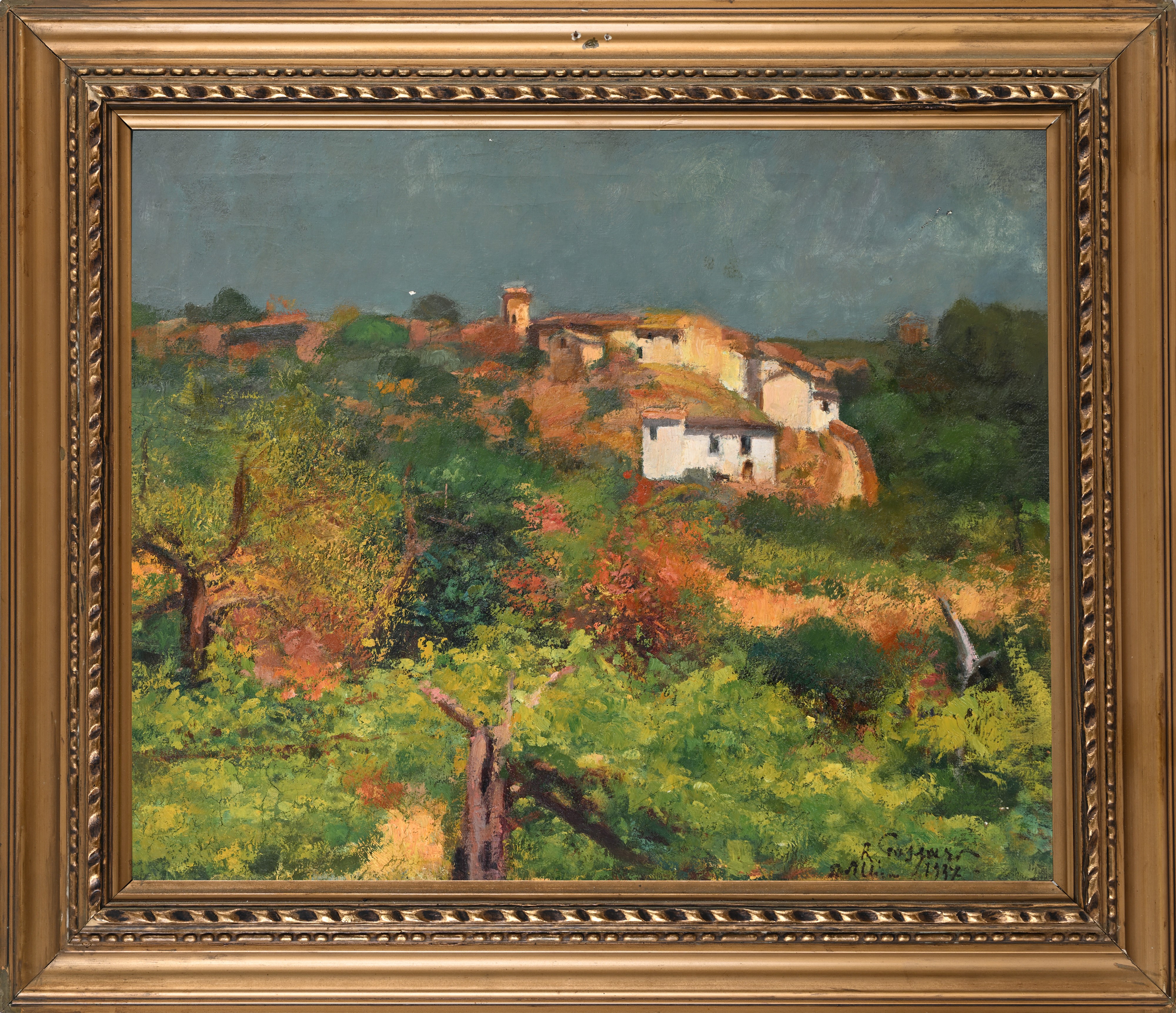 Scuola Napoletana del XX Secolo - Borgo in campagna in estate