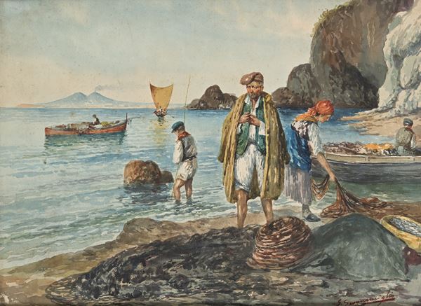 Pescatori a riva con reti