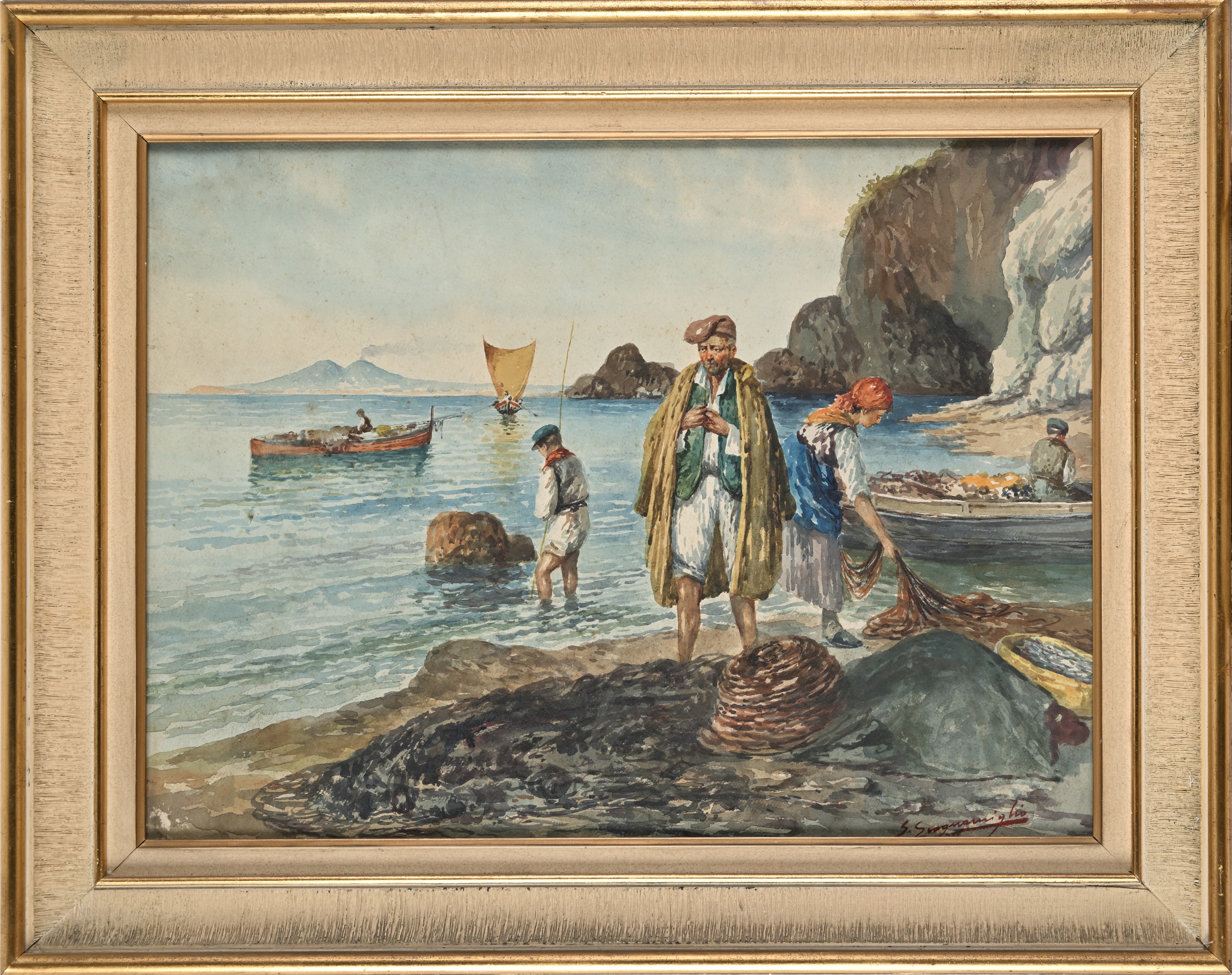 Giuseppe Scognamiglio - Pescatori a riva con reti