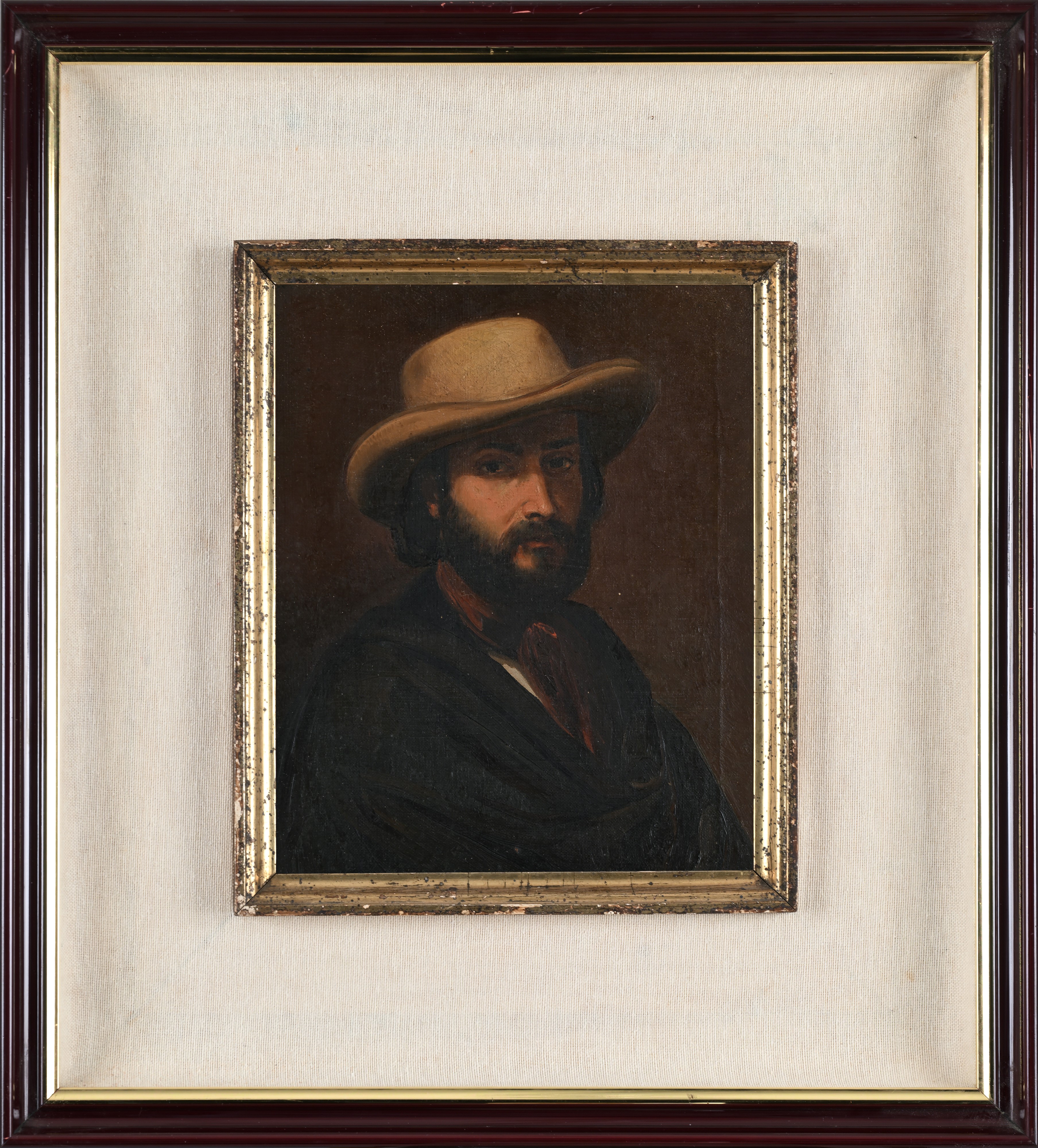 Scuola Italiana del XIX Secolo - Uomo con cappello, olio su tela