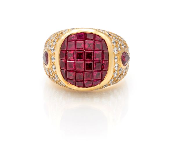 Marconi, Ginevra, anello in oro, brillanti, rubini