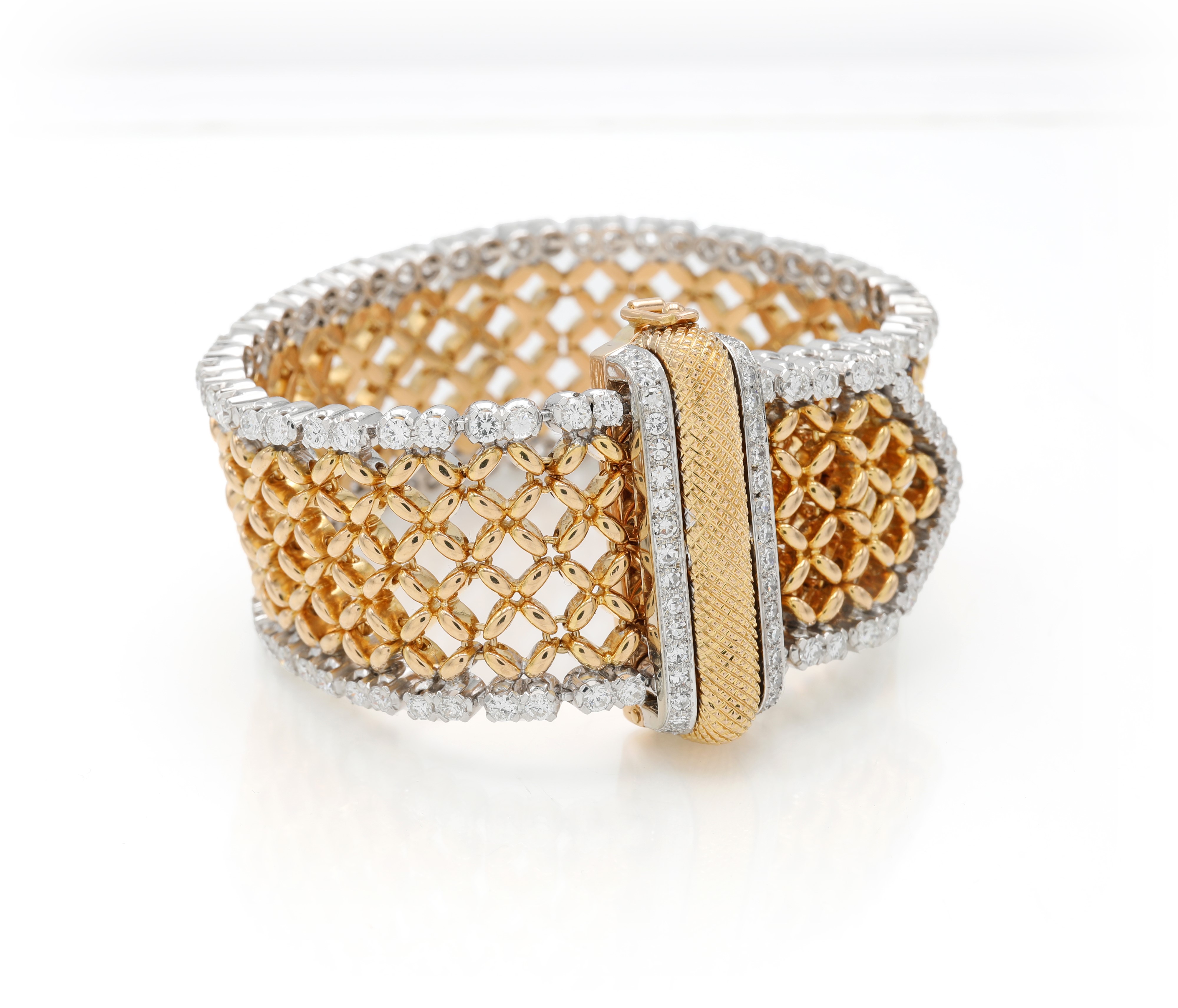 Bracciale a giarrettiera, oro rosa e oro bianco 750/000 con diamanti rotondi brillanti