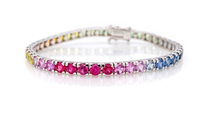 Bracciale tennis in oro e zaffiri multicolor