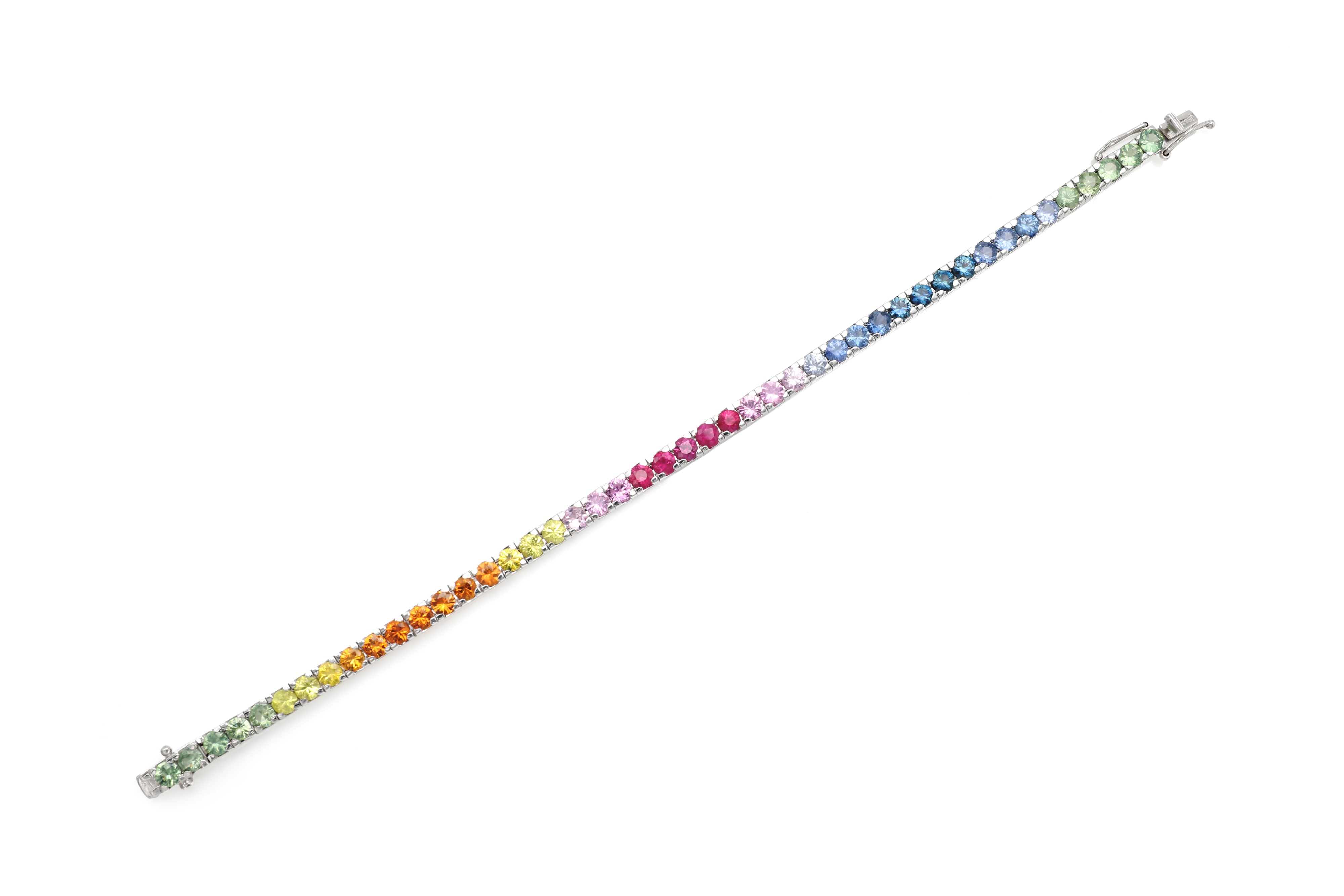 Bracciale tennis in oro bianco 750/000 con zaffiri naturali multicolor