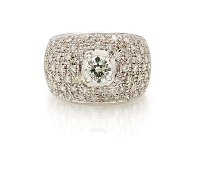 Anello a fascia in oro bianco 750/000 con diamanti taglio rotondo brillante