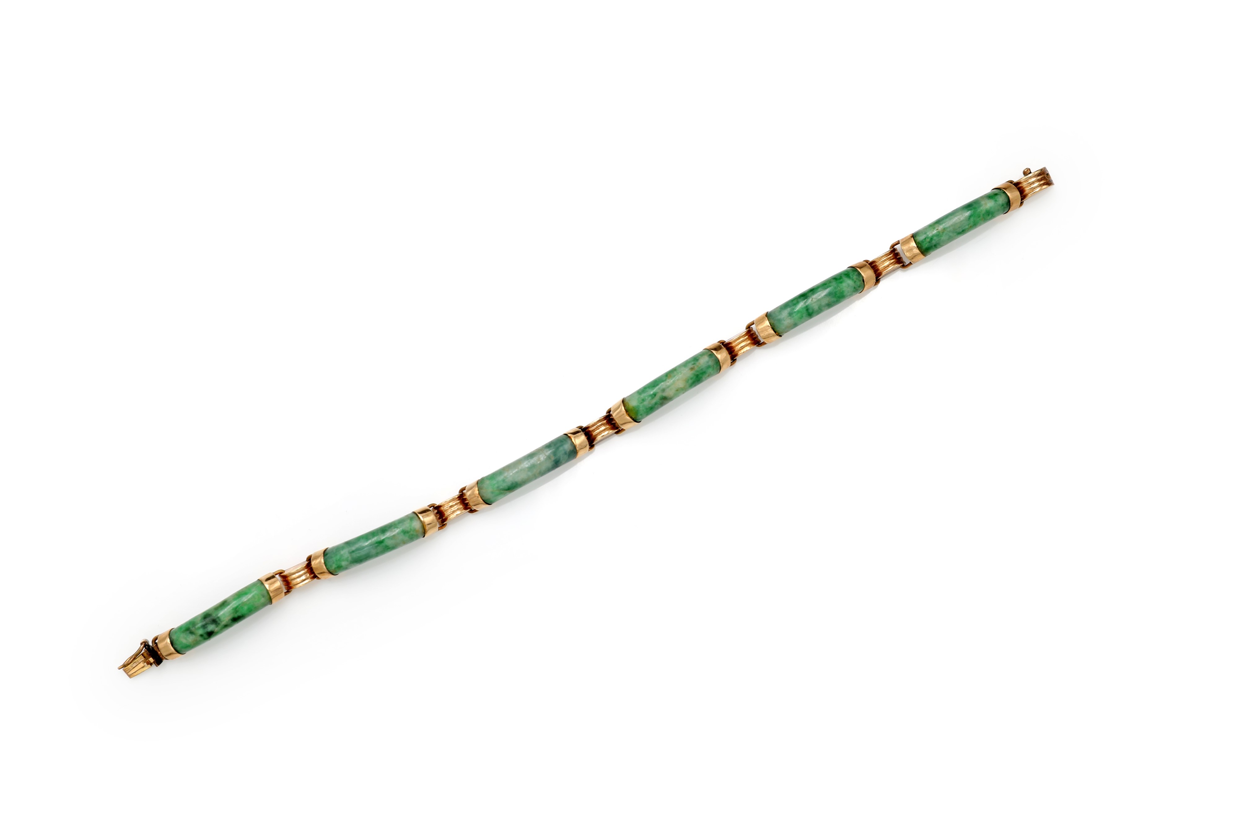 Bracciale in oro giallo 585/000 e giada, lunghezza 19 cm