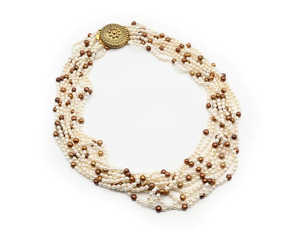 Collana di perle d'acqua dolce bianche e brown