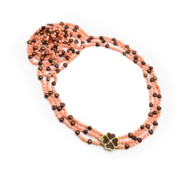 Collana in corallo e perle brown