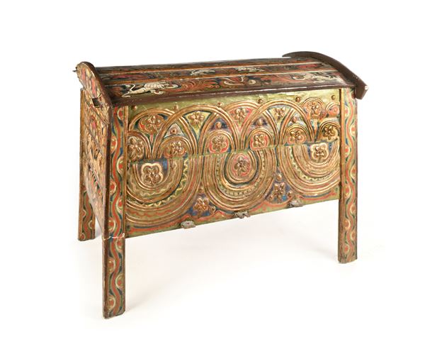 Cassone nuziale in legno dipinto, Italia settentrionale, XIX secolo