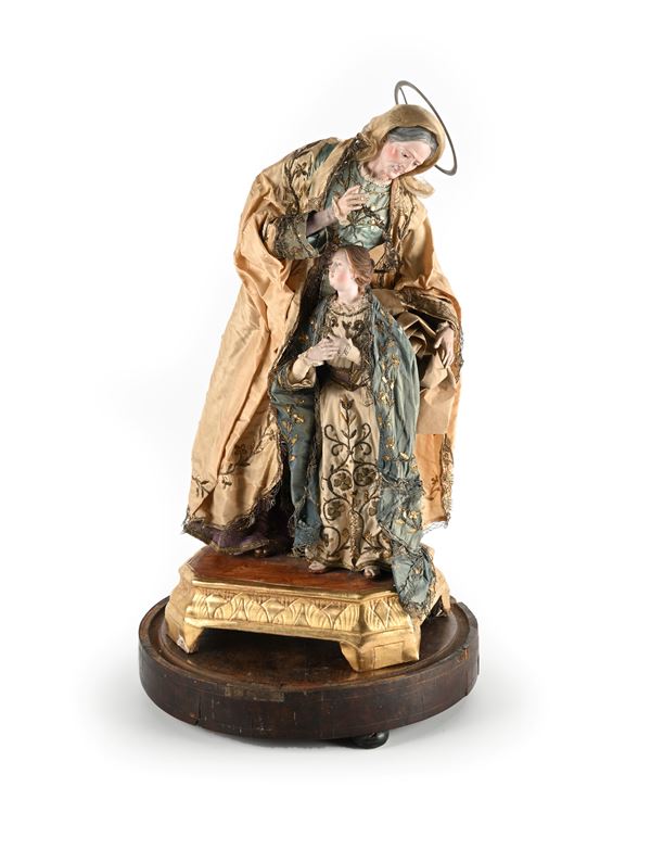 Gruppo devozionale in terracotta abbigliata, Napoli, XVIII secolo, raffigurante Sant'Anna e Maria bambina