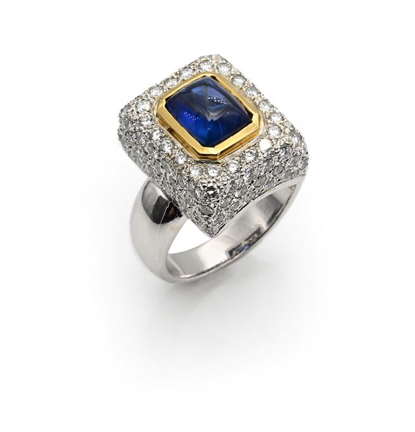 Anello in oro, zaffiro e brillanti