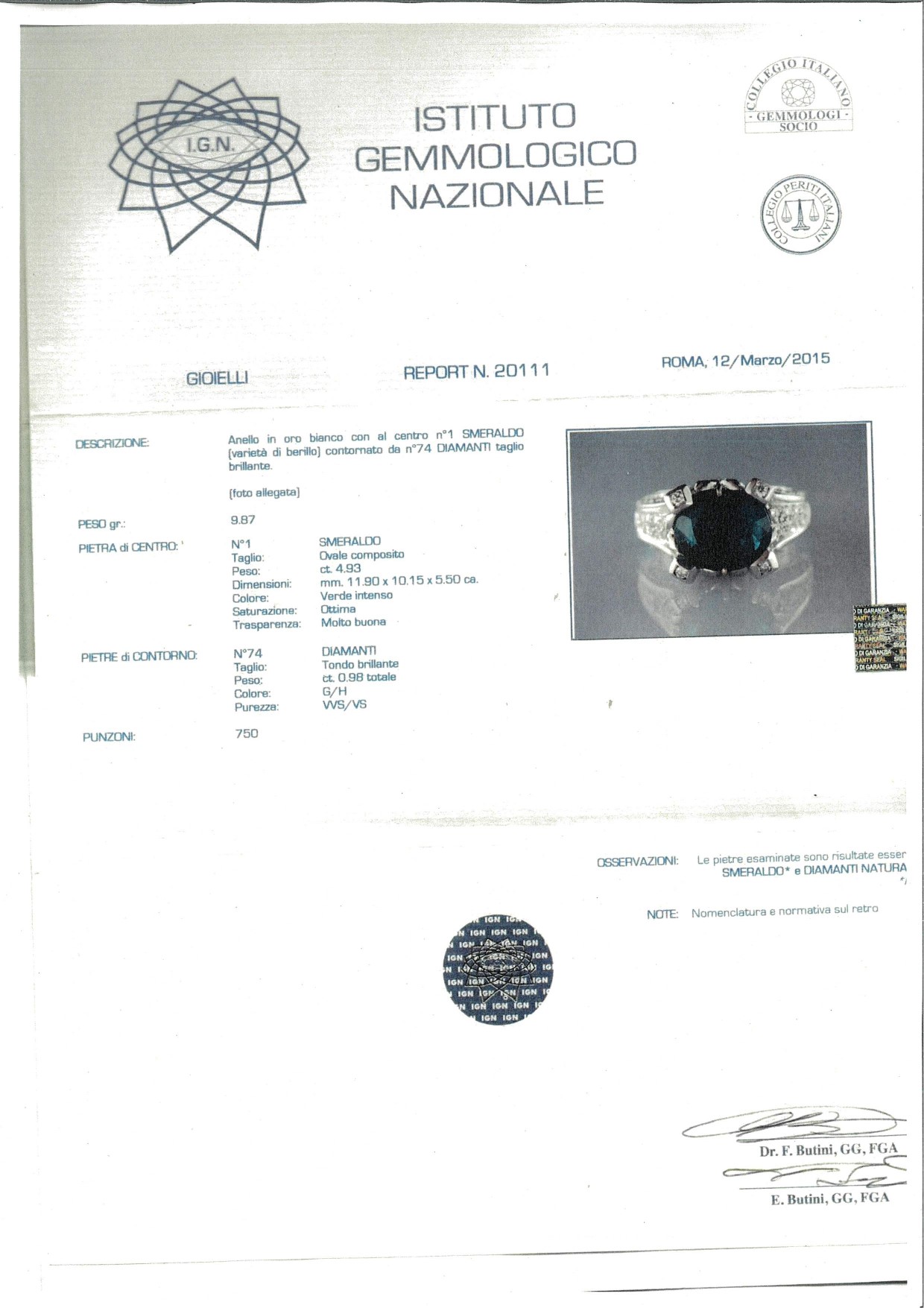 Anello in oro, smeraldo e brillanti