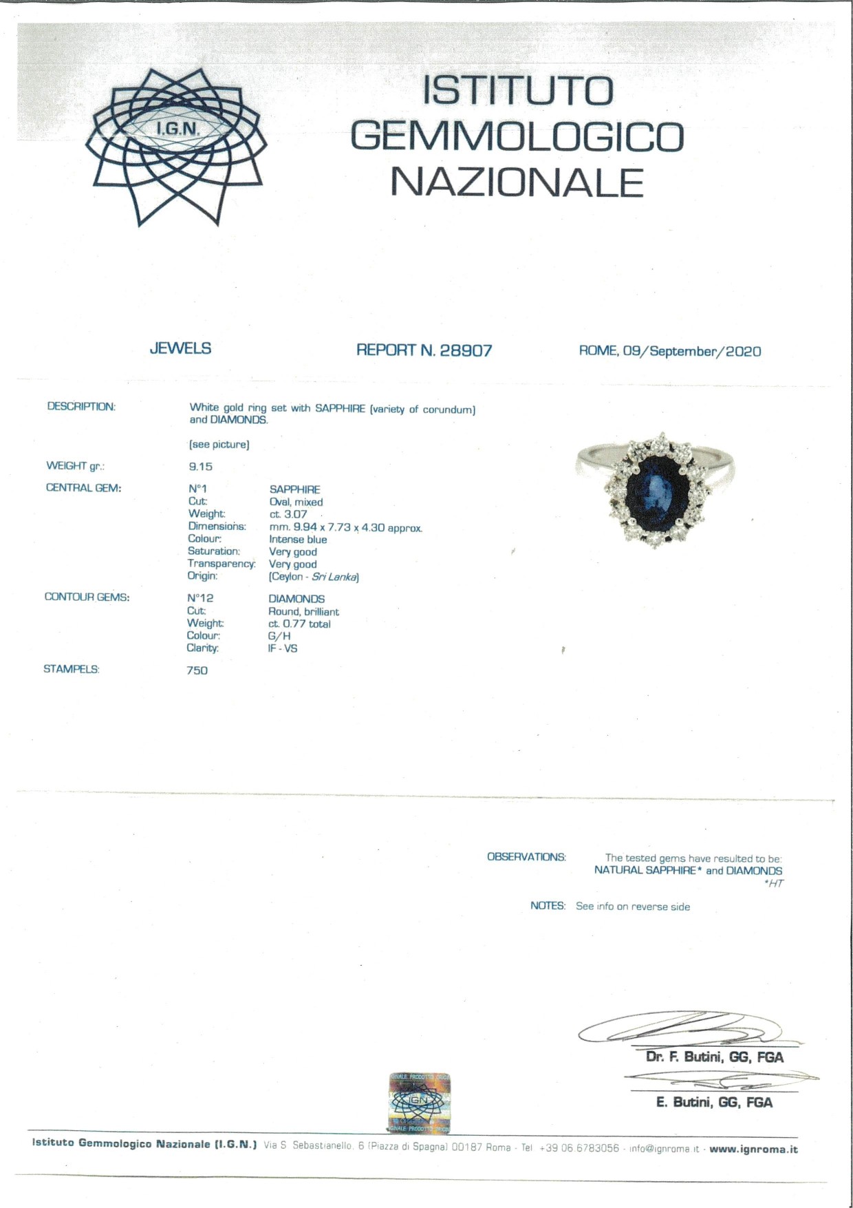Anello in oro, zaffiro e brillanti