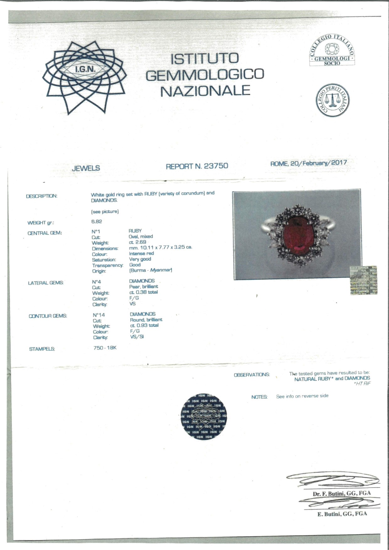 Anello in oro, rubino e brillanti