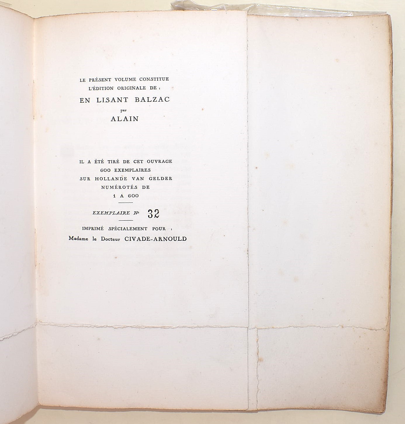 Alain: En lisant Balzac, 1935 - n. 32/600