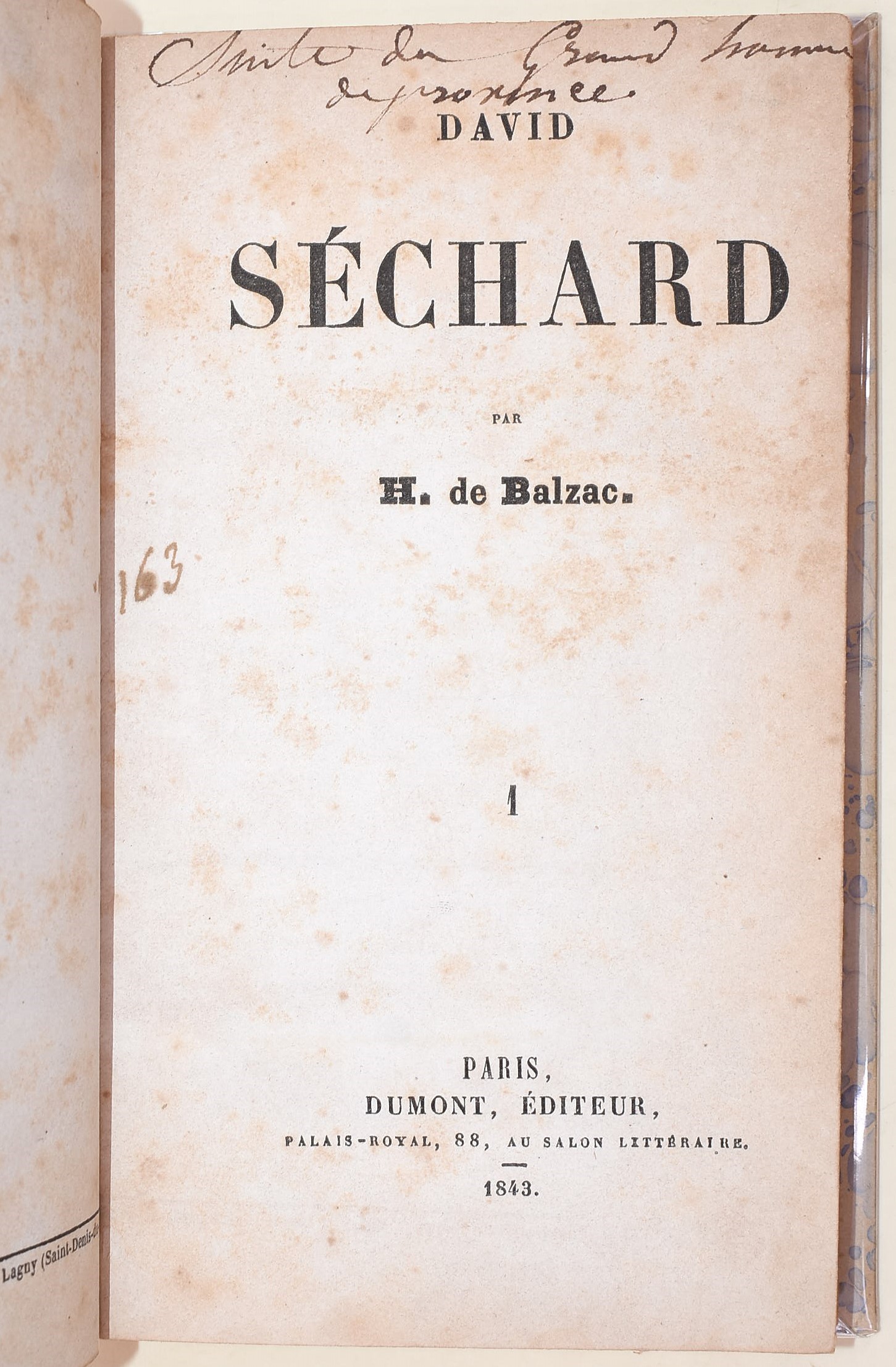 Honoré de Balzac, David Séchard, 1843