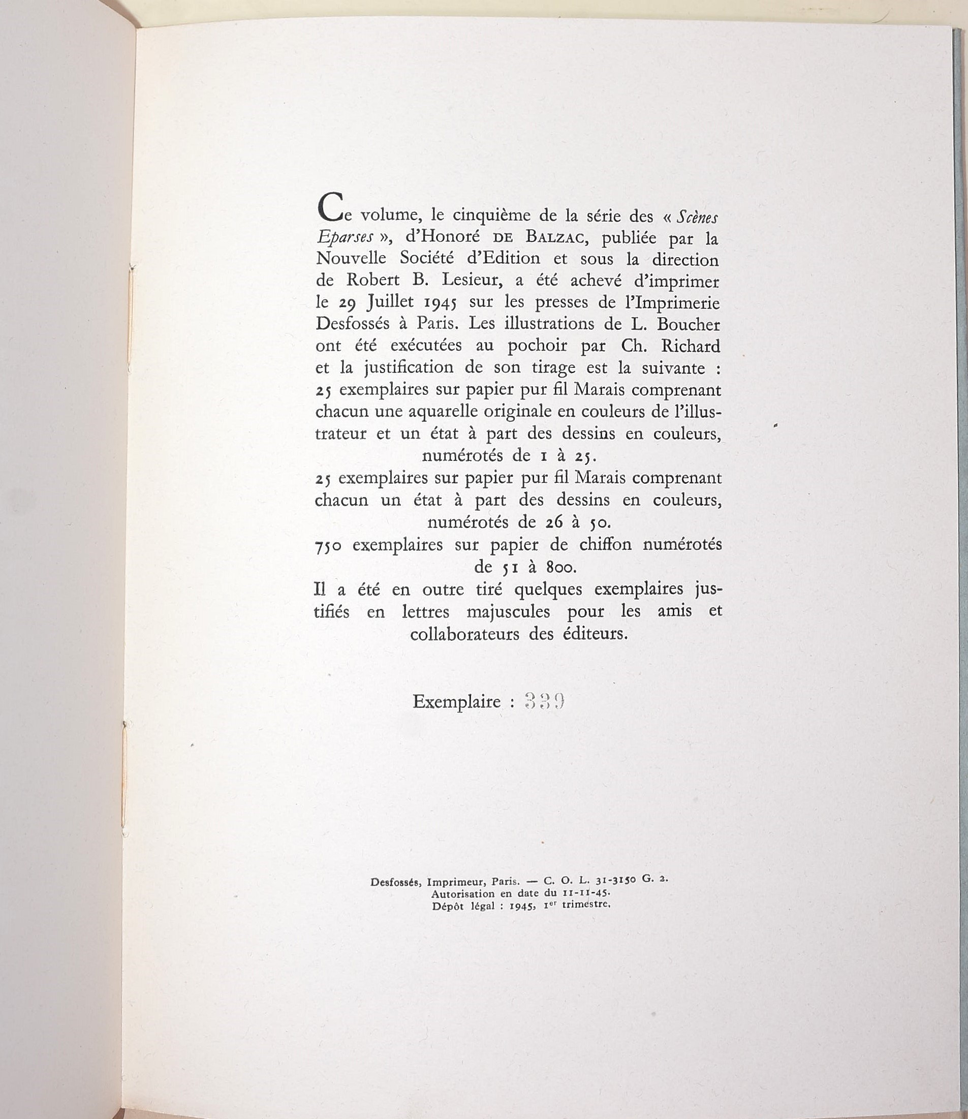de Balzac, Honoré: Scenes Eparses, 1944 - n. 339/800