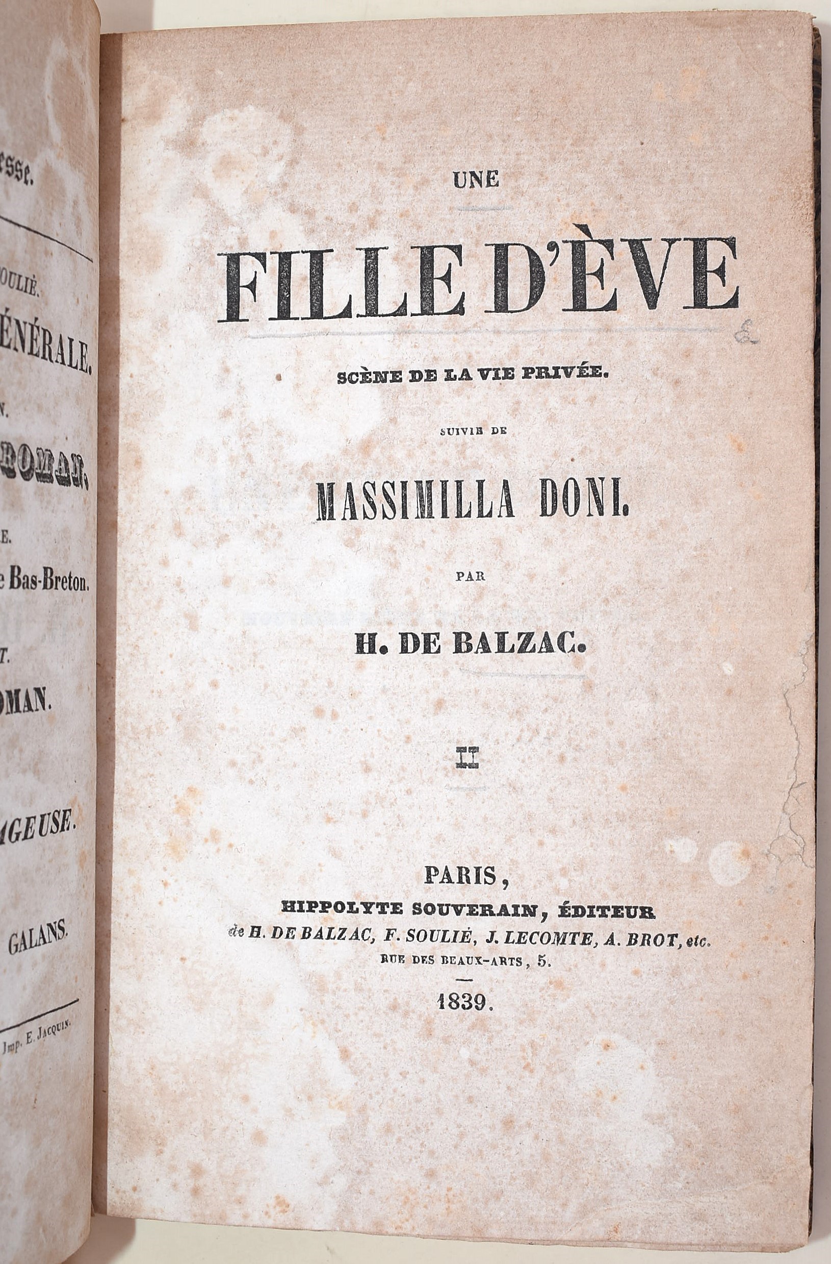 Honoré de Balzac, Une Fille d’Éve, 1839