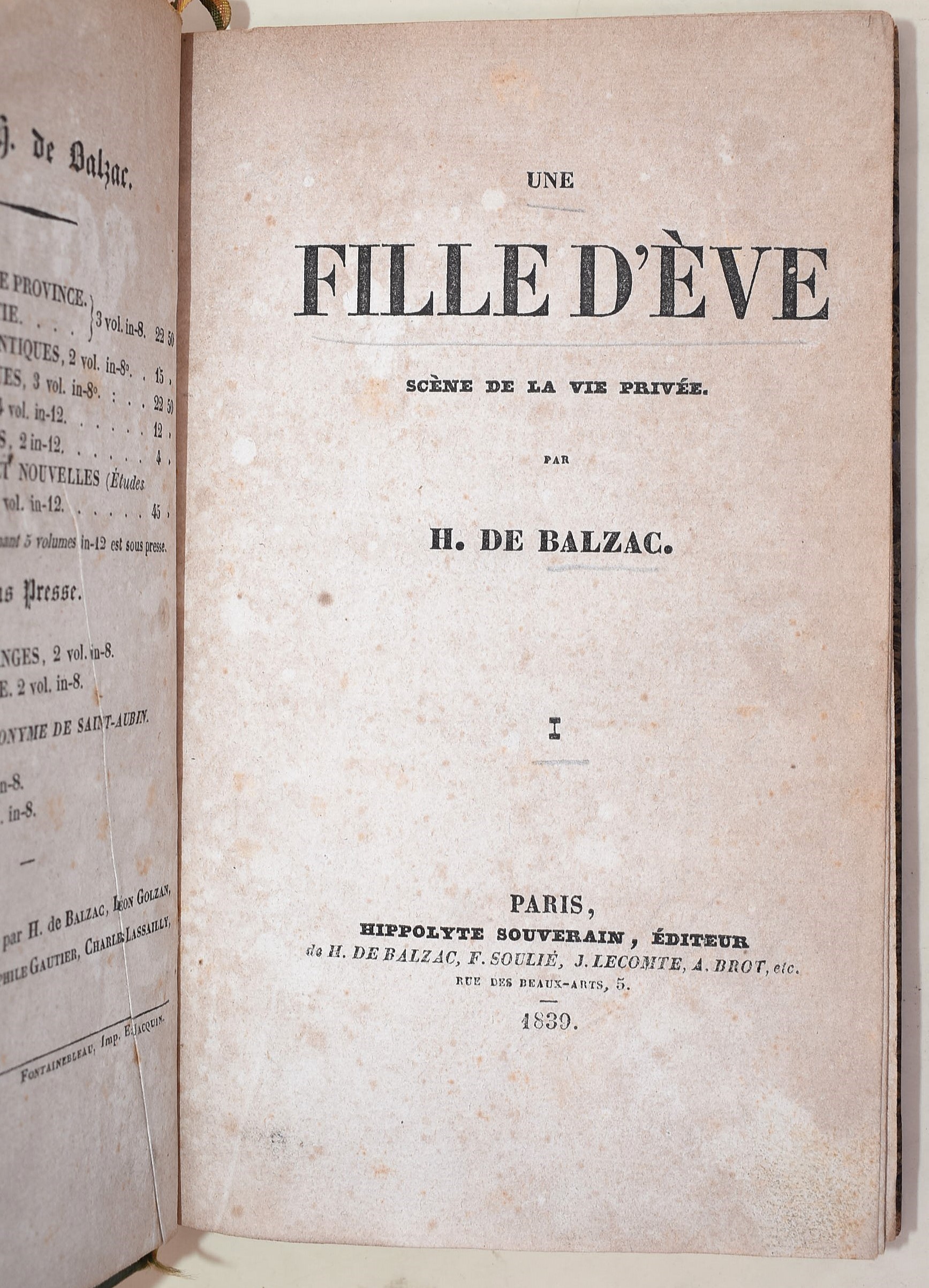 Honoré de Balzac, Une Fille d’Éve, 1839