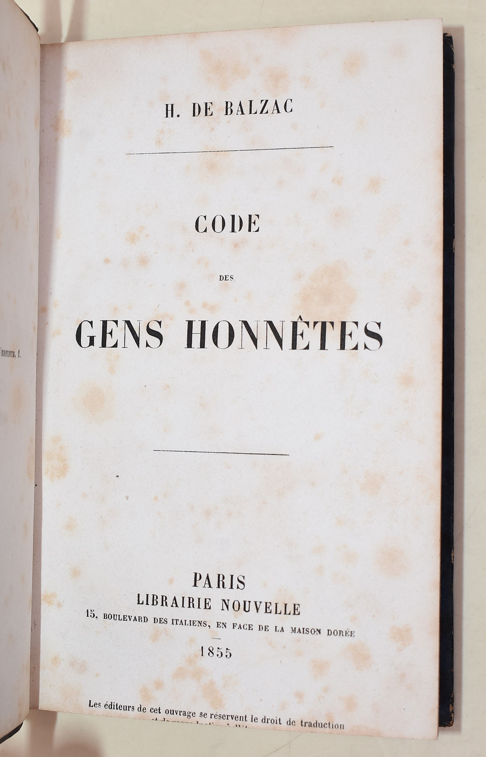 de Balzac, Honoré: Code des Gens Hônnete, 1855