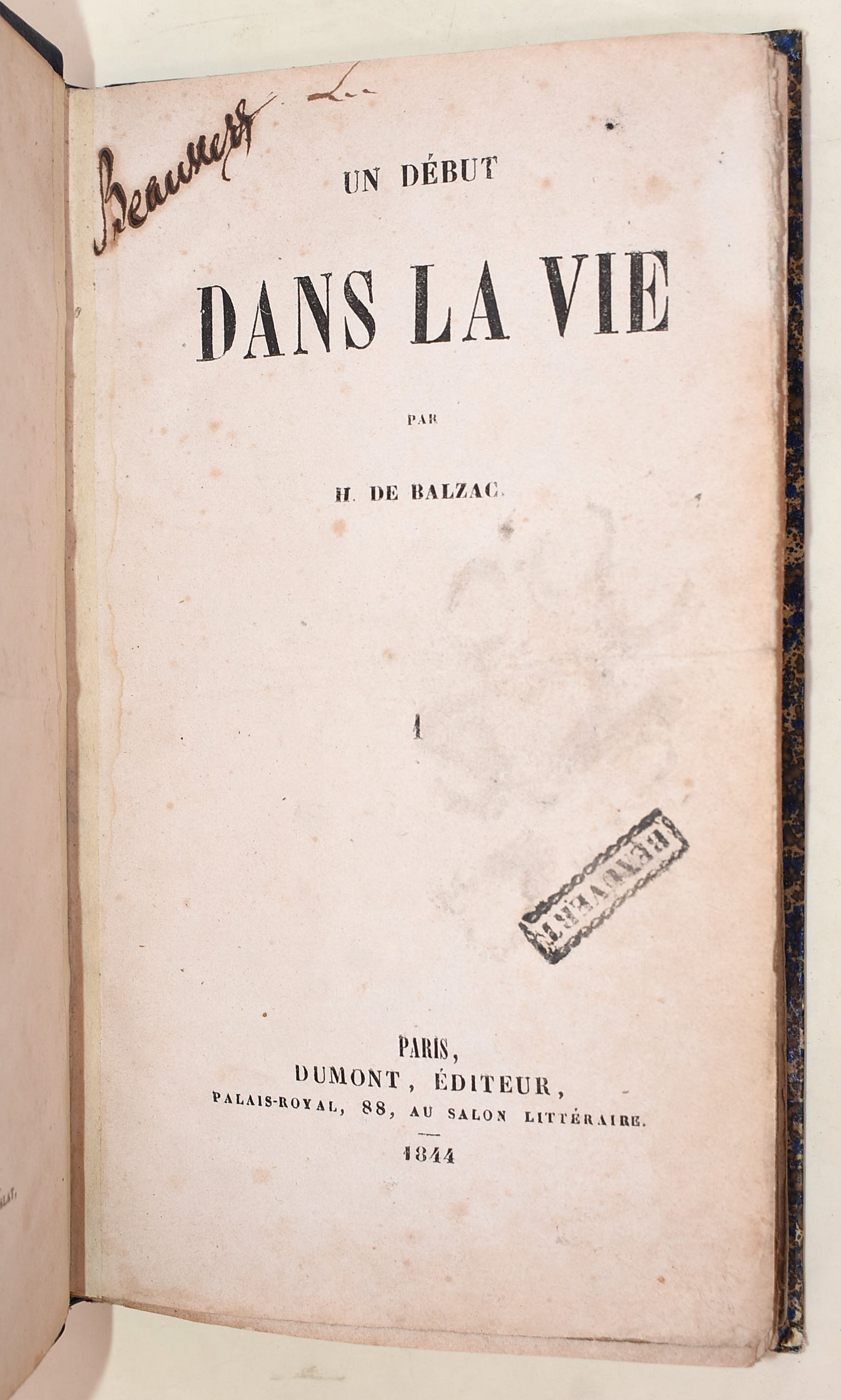 de Balzac, Honoré: Un Début dans la vie, 1844