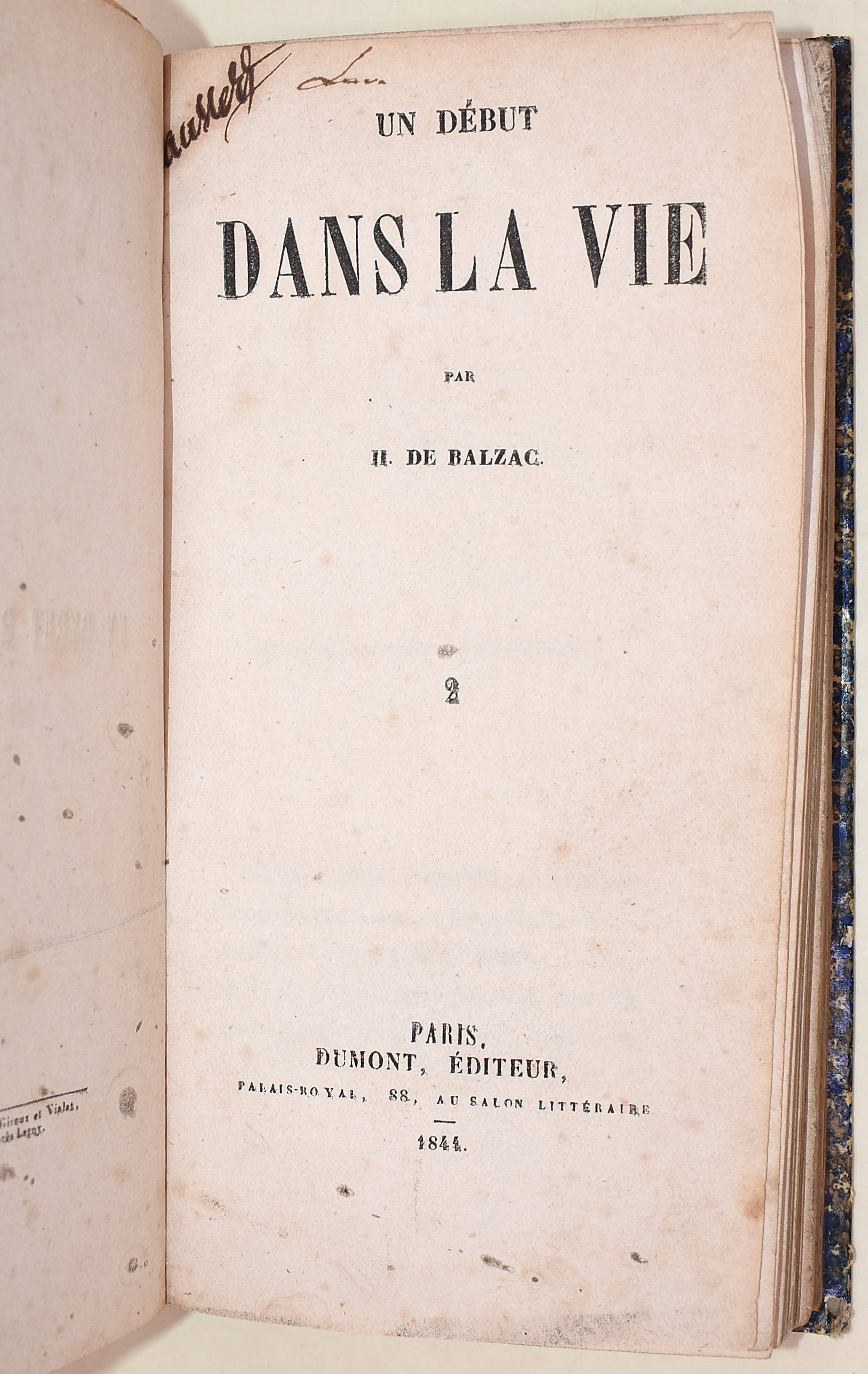 de Balzac, Honoré: Un Début dans la vie, 1844