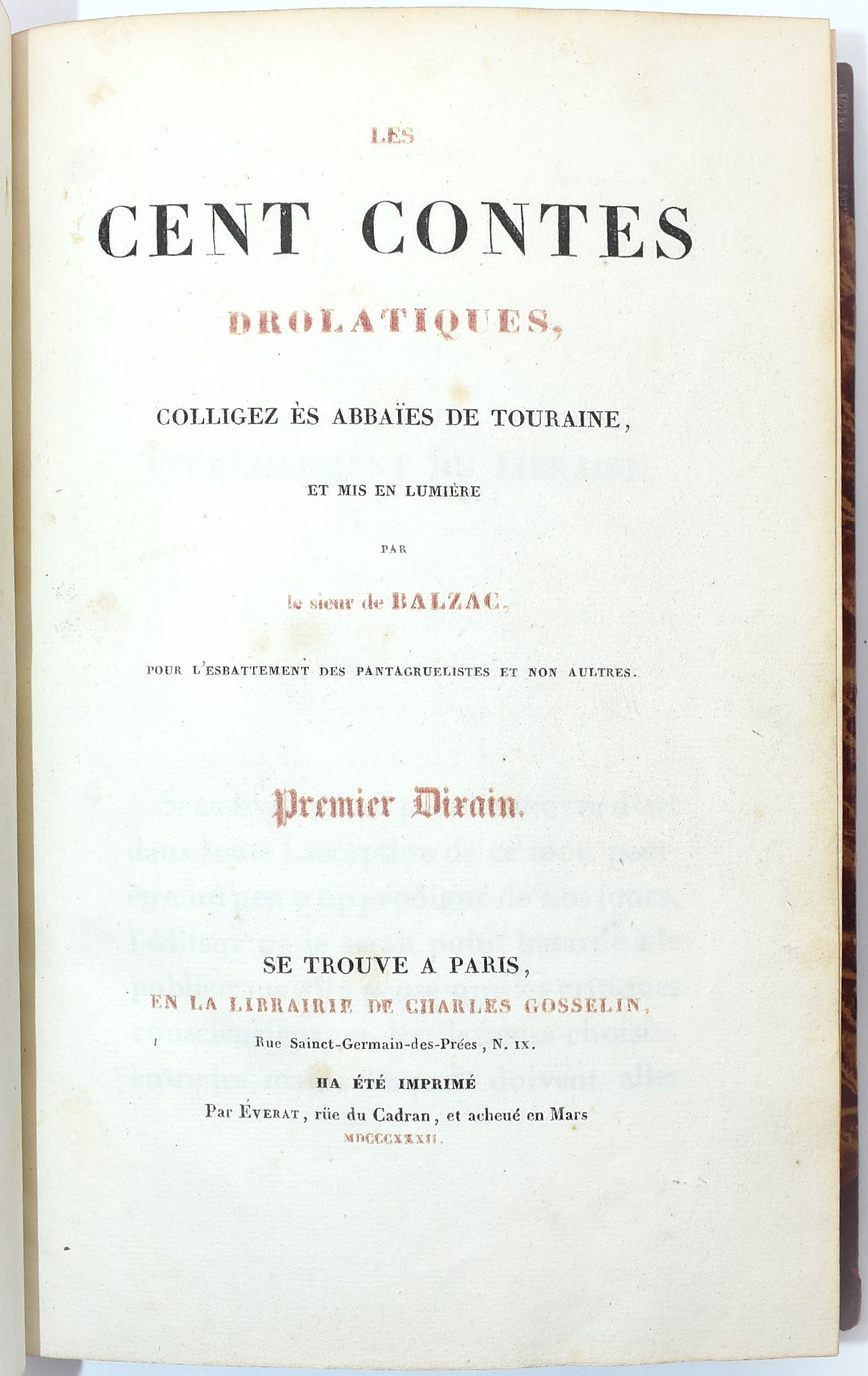 Honoré de Balzac, Les Cents Contes Drolatiques, Primo-Secondo Dixain (1832)