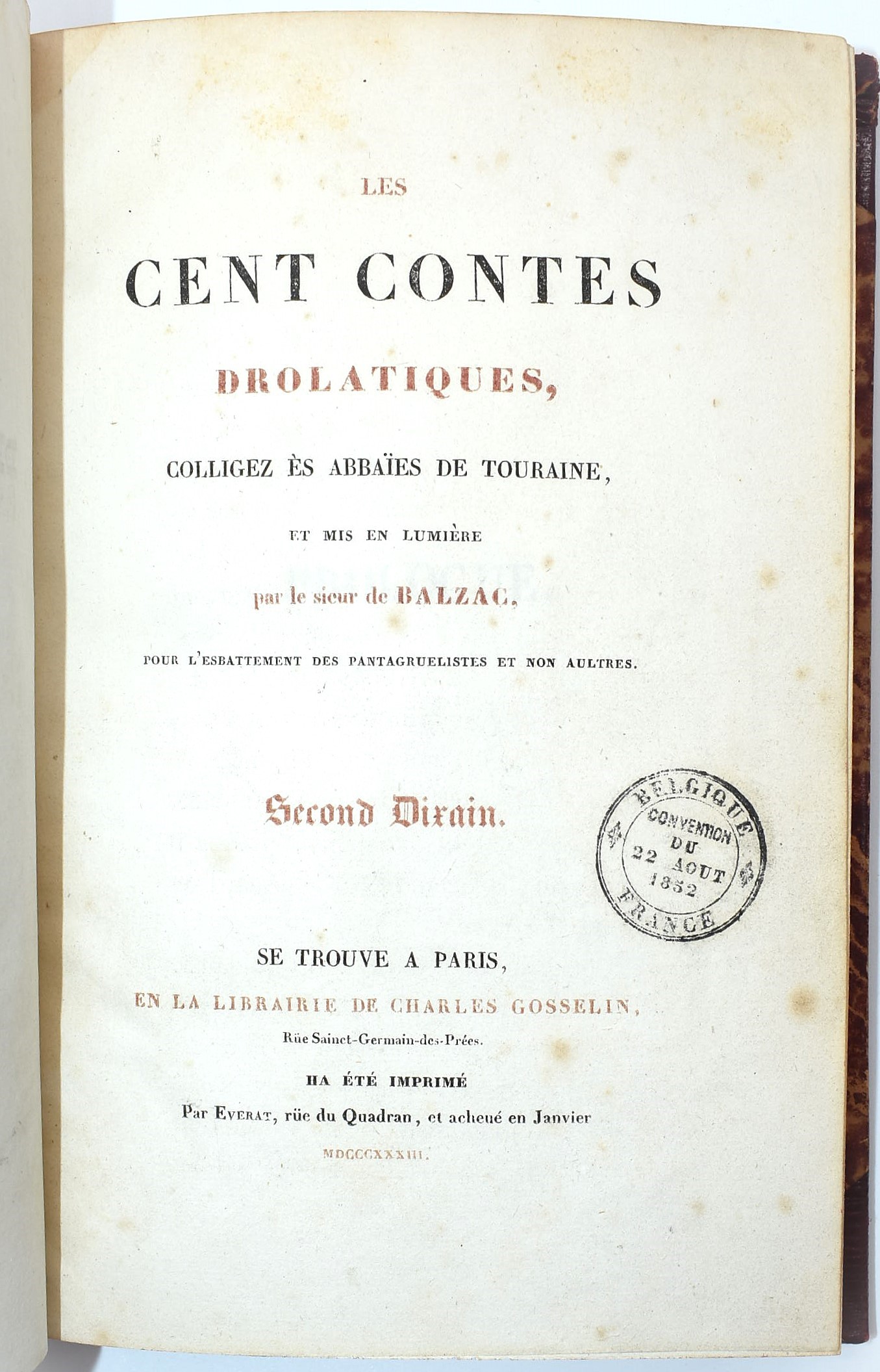 Honoré de Balzac, Les Cents Contes Drolatiques, Primo-Secondo Dixain (1832)