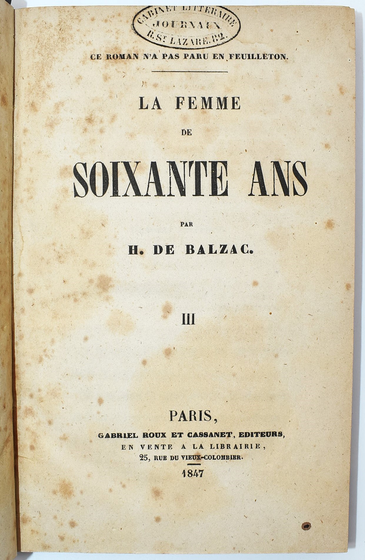 de Balzac, Honoré, La Femme de soixante ans, 1847