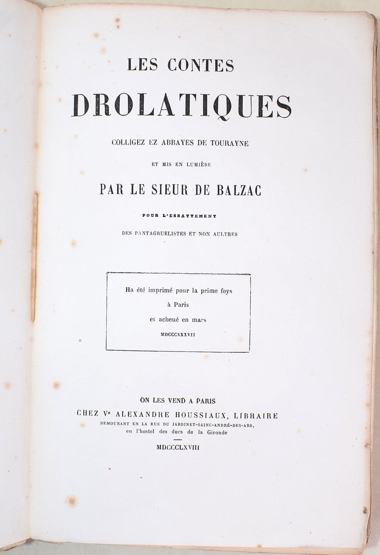 Honoré de Balzac, Les Contes drolatiques; Théâtre de H. de Balzac; Mercadet (cinque volumi)