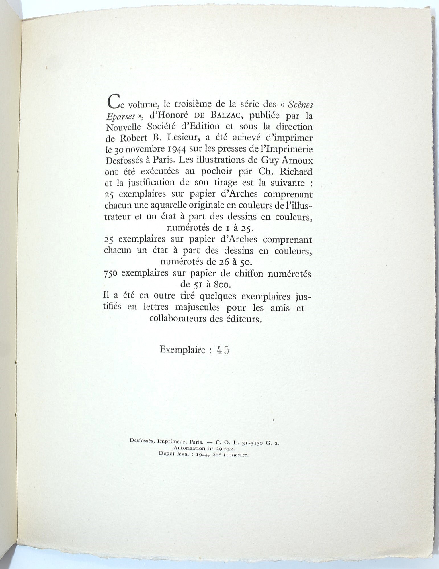 Honoré de Balzac, Souvenirs d’un Paria, edizione illustrata (tiratura limitata su papier d’Arches...