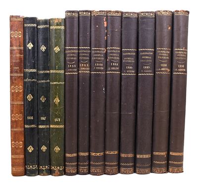 L’Illustration, raccolta di 12 volumi (annate 1848–1890), con numerose illustrazioni nel testo