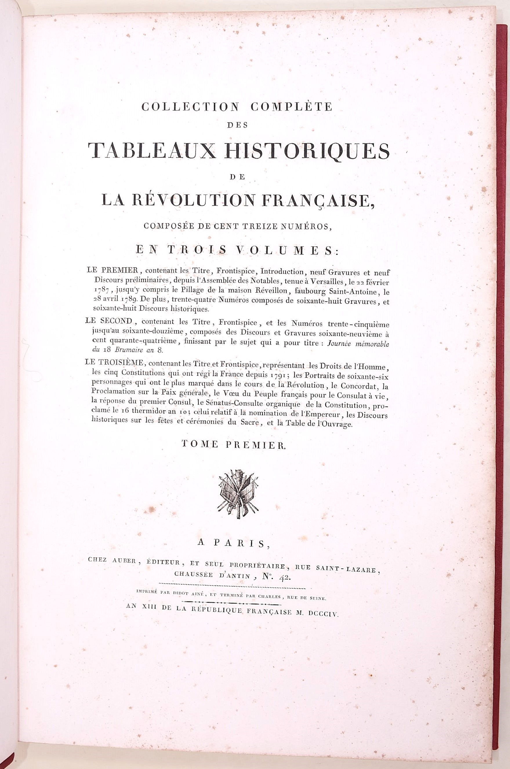 Paris, 1804, Collezione completa dei «Tableaux historiques de la Révolution française», 3 volumi ...