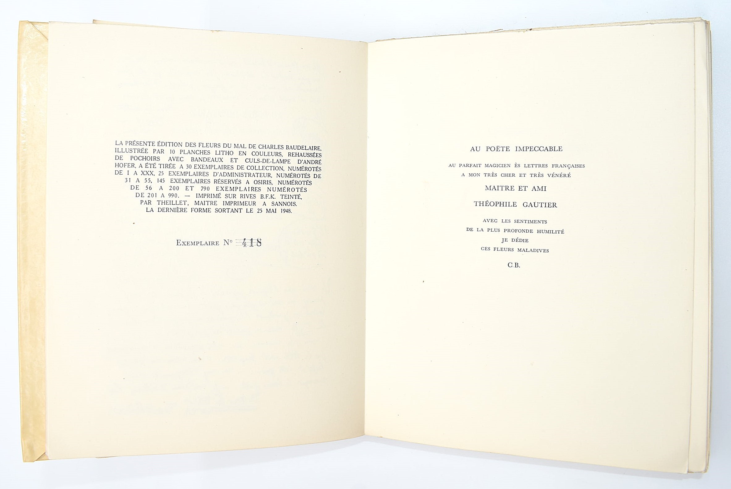 Baudelaire, Charles: Les Fleurs du Mal, 1948. Edizione limitata in-8°